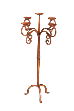 Biscottini Candeliere piantana in ferro battuto lavorato a mano finitura rosso anticato L48XPR48XH95 cm