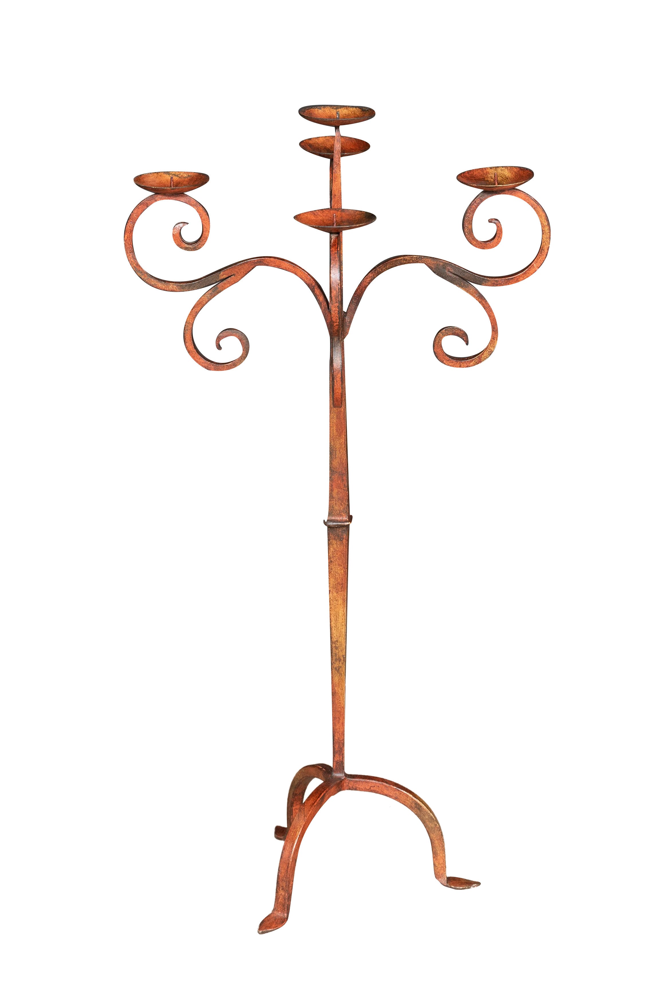 Biscottini Candeliere piantana in ferro battuto lavorato a mano finitura rosso anticato L48XPR48XH95 cm