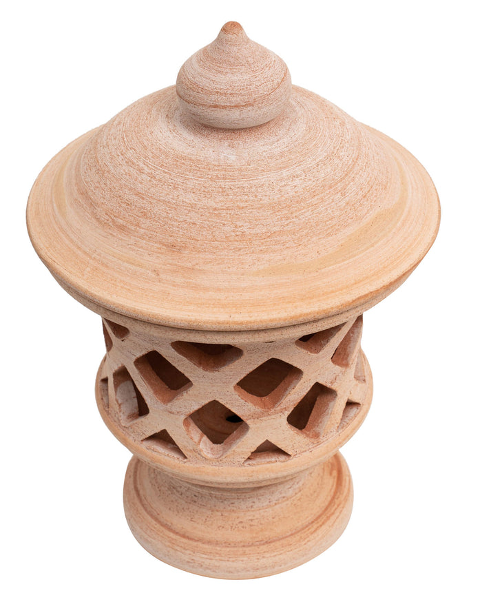Biscottini Lanterna Terracotta 100% made in Italy interamente lavorata a mano al tornio Porta candele per la casa L30XPR30XH46 CM