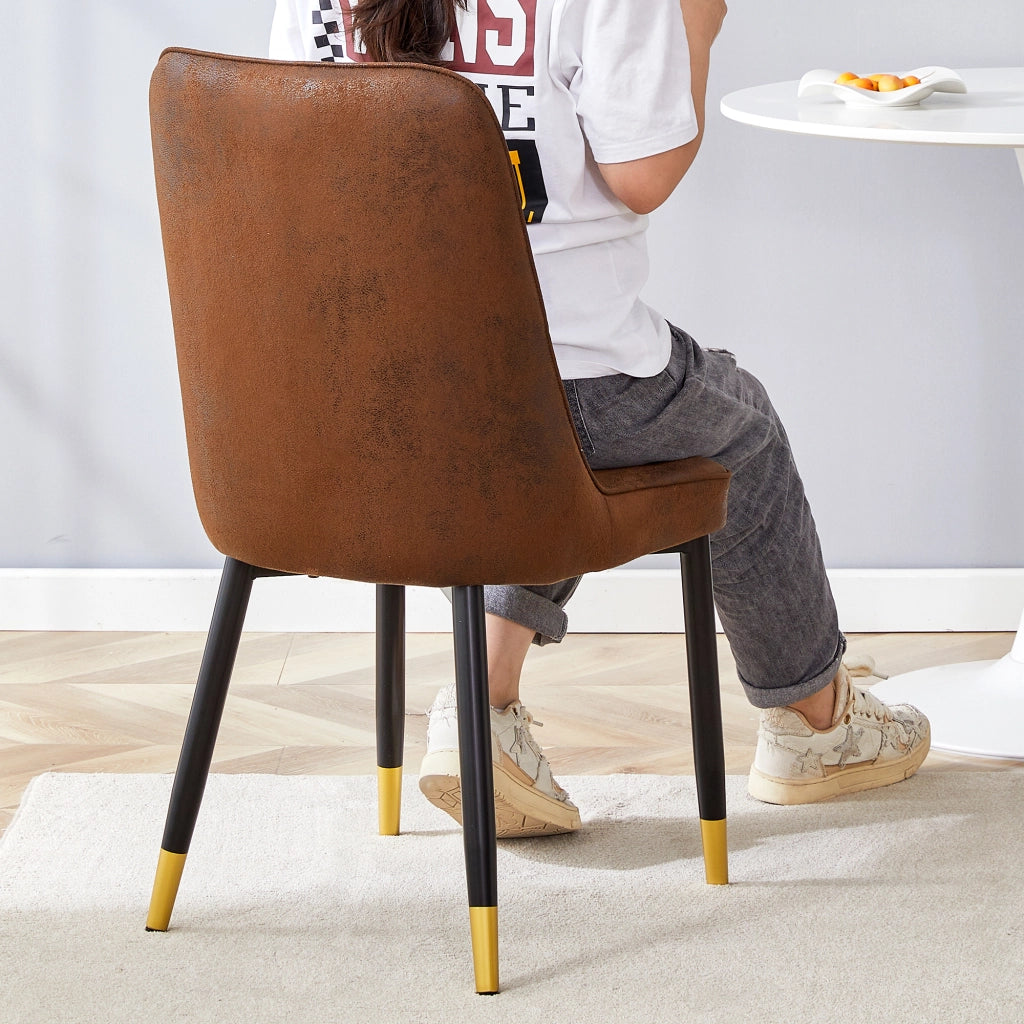 Set 2 Sedie da Pranzo ¨C MINIMAL ¨C Tessuto Tecnico Marrone, Gambe in Metallo Nero