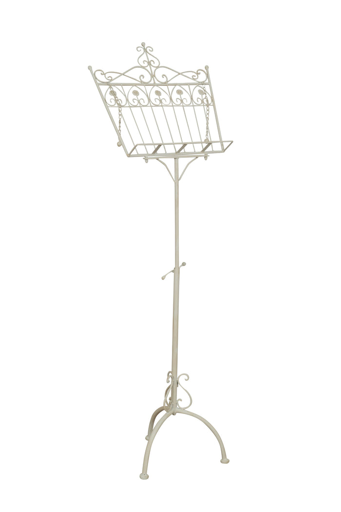 Biscottini Leggio da terra in ferro battuto pieno finitura bianca anticata L46xPR32xH139 cm