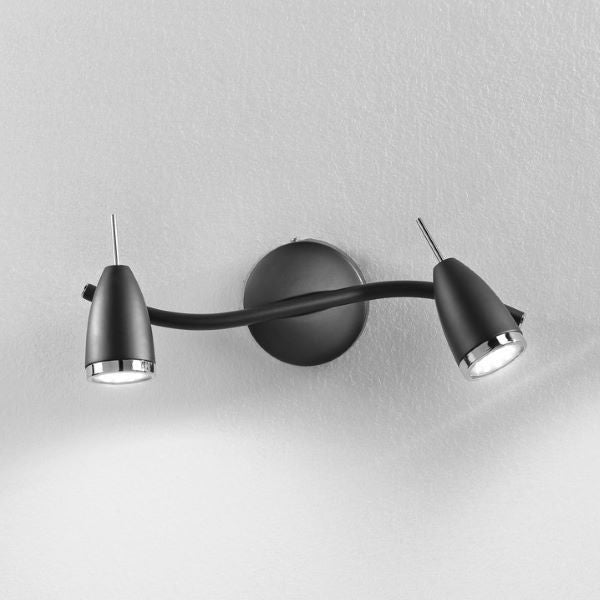 APPLIQUE PARETE/PLAFONIERA SOFFITTO ORIENTABILE NERA 2 LUCI PERENZ
