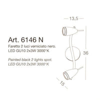 APPLIQUE PARETE/PLAFONIERA SOFFITTO ORIENTABILE NERA 2 LUCI PERENZ