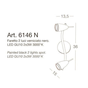 APPLIQUE PARETE/PLAFONIERA SOFFITTO ORIENTABILE NERA 2 LUCI PERENZ