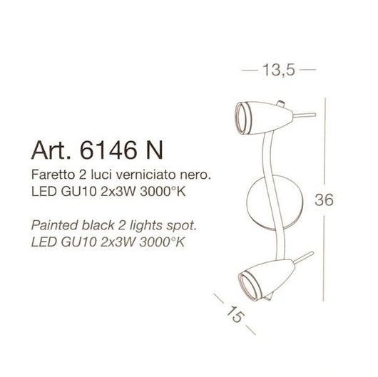 APPLIQUE PARETE/PLAFONIERA SOFFITTO ORIENTABILE NERA 2 LUCI PERENZ