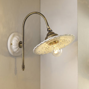 MERLETTO Applique Ceramica Traforata, Braccio Ottone Regolabile