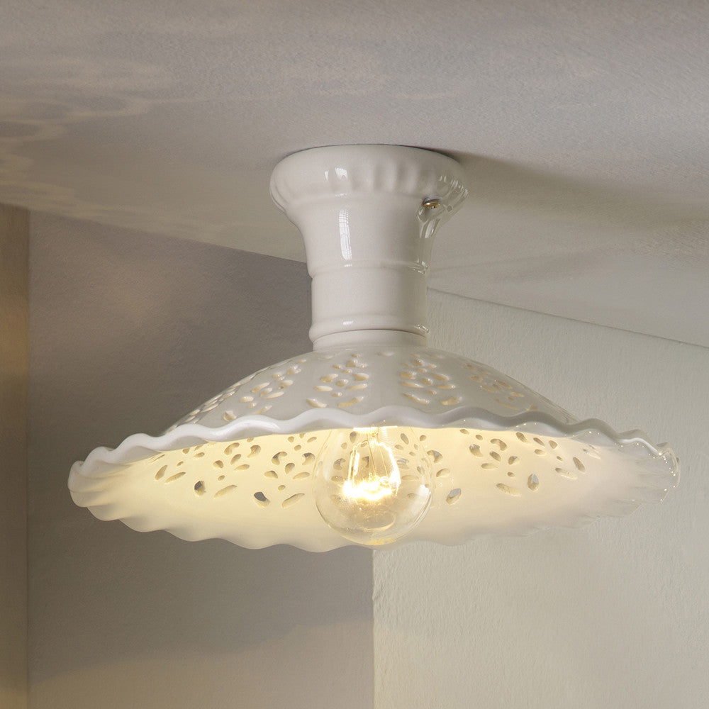 MERLETTO Plafoniera in Ceramica con Paralume Traforato Ø30