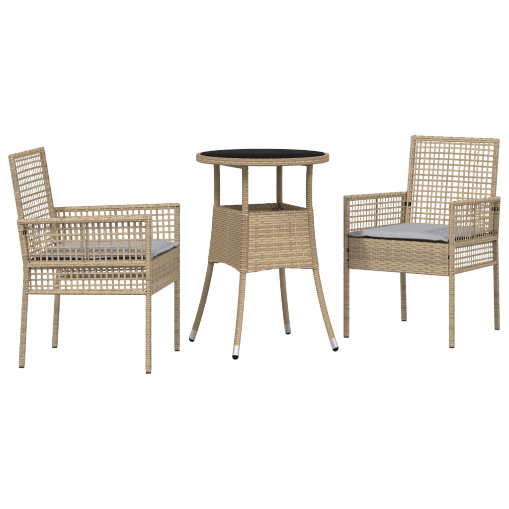 Set da Pranzo da Giardino 3 Pezzi Rattan Poliestere Beige