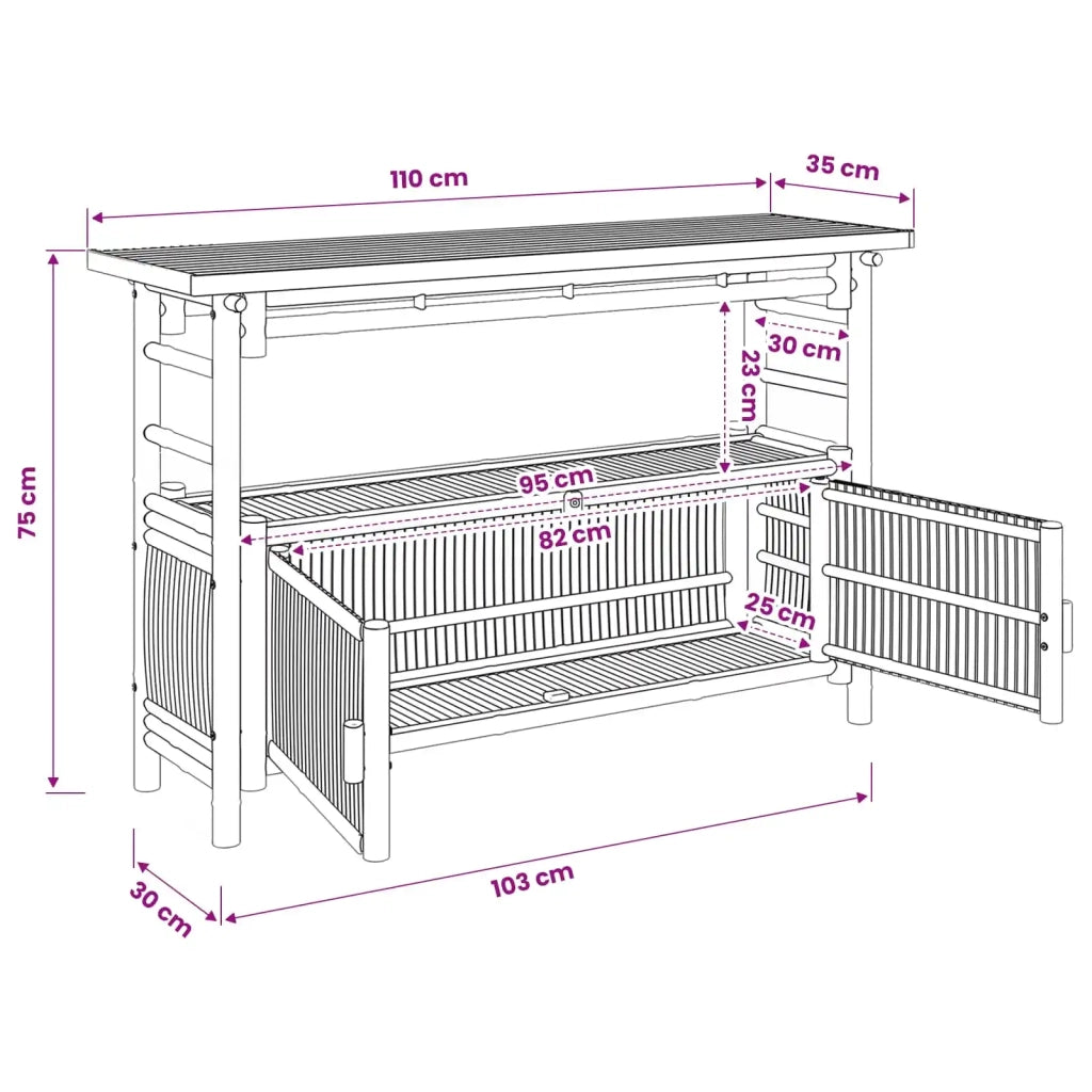 Tavolo consolle con lo scaffale Naturale 110 x 35 x 75 cm Bambù