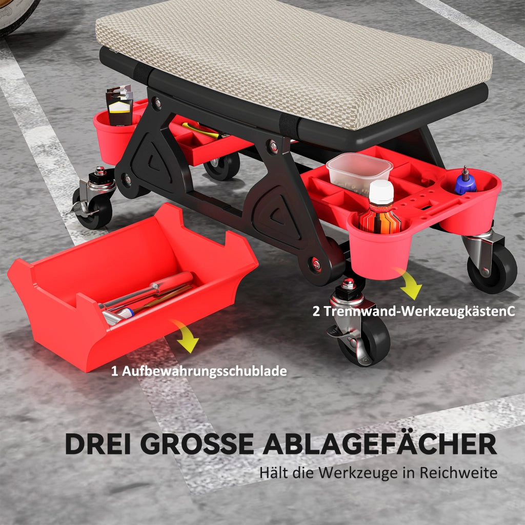 Sgabello da lavoro con ruote e ripiano ¨C zephmum ¨C Grigio 35 cm