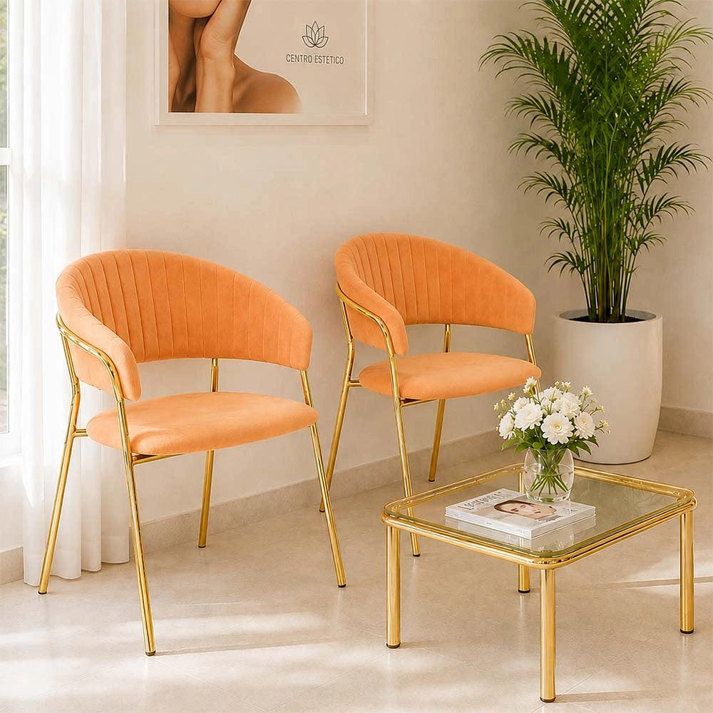 Sedie da sala da pranzo set da 2 Aurelia con schienale in velluto arancione