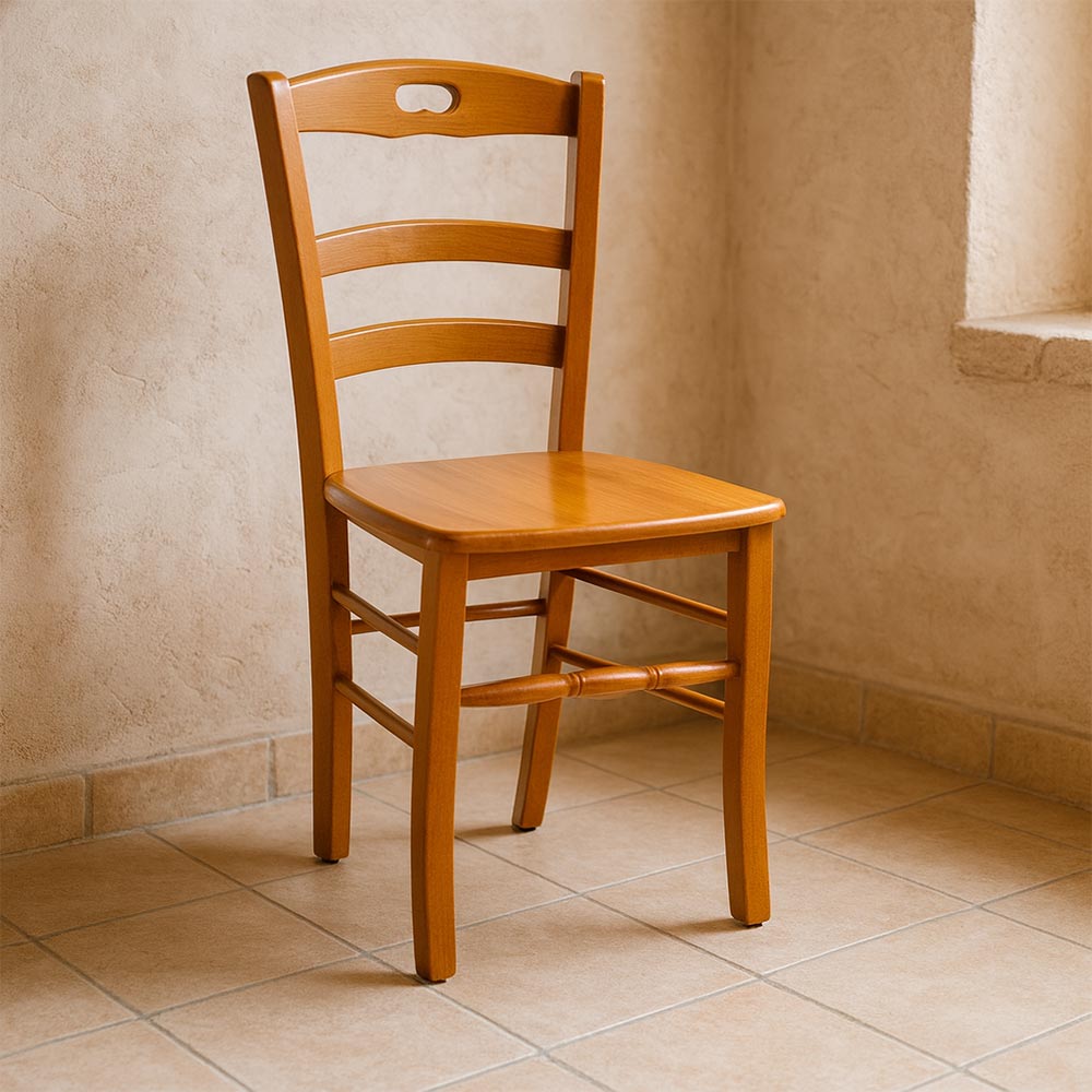 Sedia da sala da pranzo cucina Loris in legno ciliegio con seduta in massello