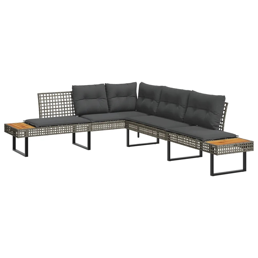 Divano da Giardino con Cuscini a L-Sofa da Giardino-Divano da esterno Grigio Polyrattan e Acacia