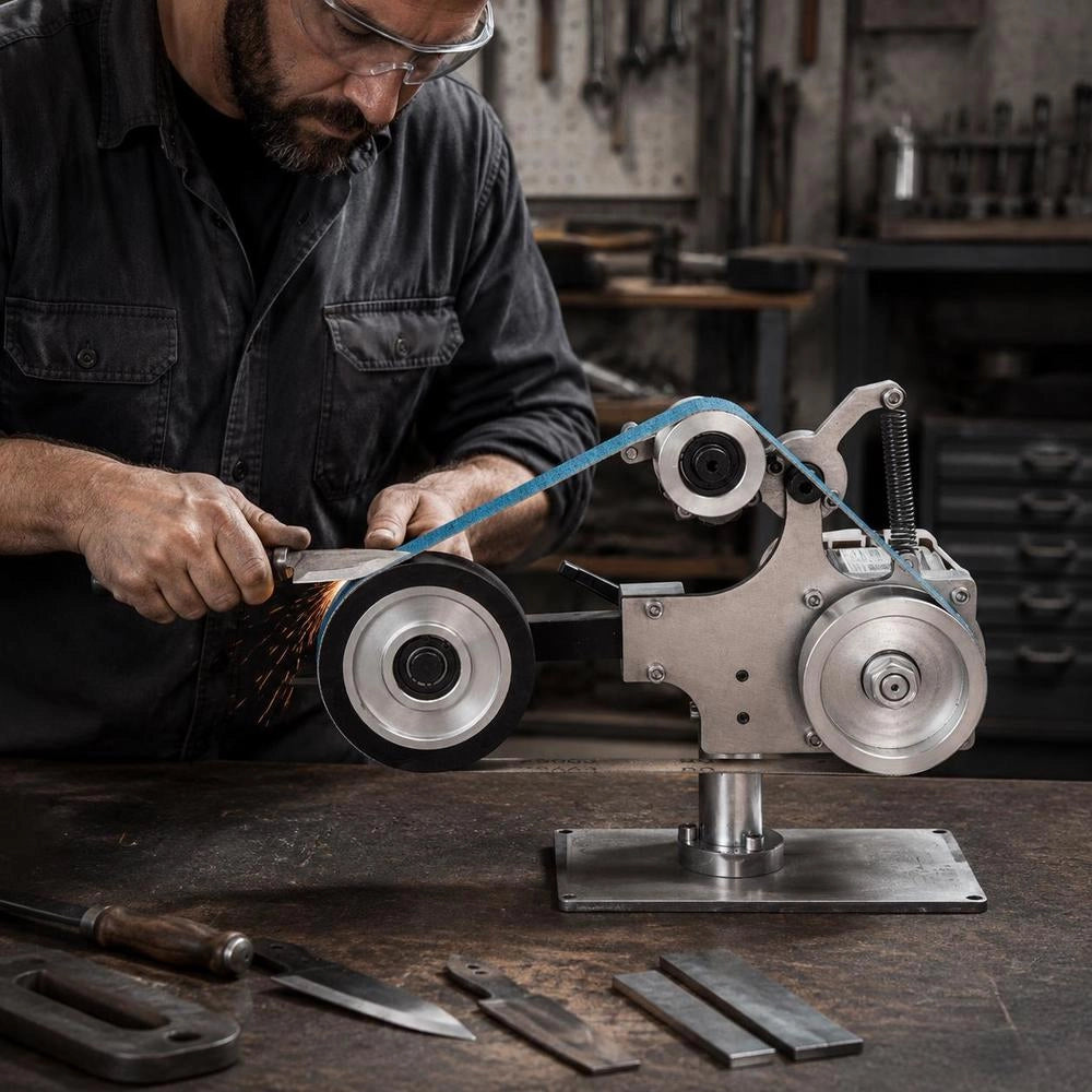 Belt Sander, 762x25.4mm Belt Polisher With Variable Speed And VFD, 550 W Polishing And Grinding Machine With 2 Grinding Shapes And 3 Grinding Belts For Metalworking, Knife Making