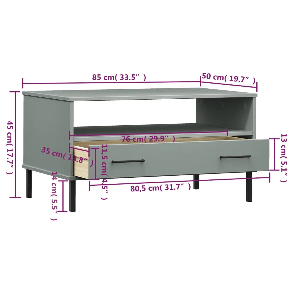 Tavolino da salotto | Tavolino da caff¨¨ | Tavolino da Soggiorno Gambe Metallo Grigio 85x50x45 cm Legno Massello OSLO