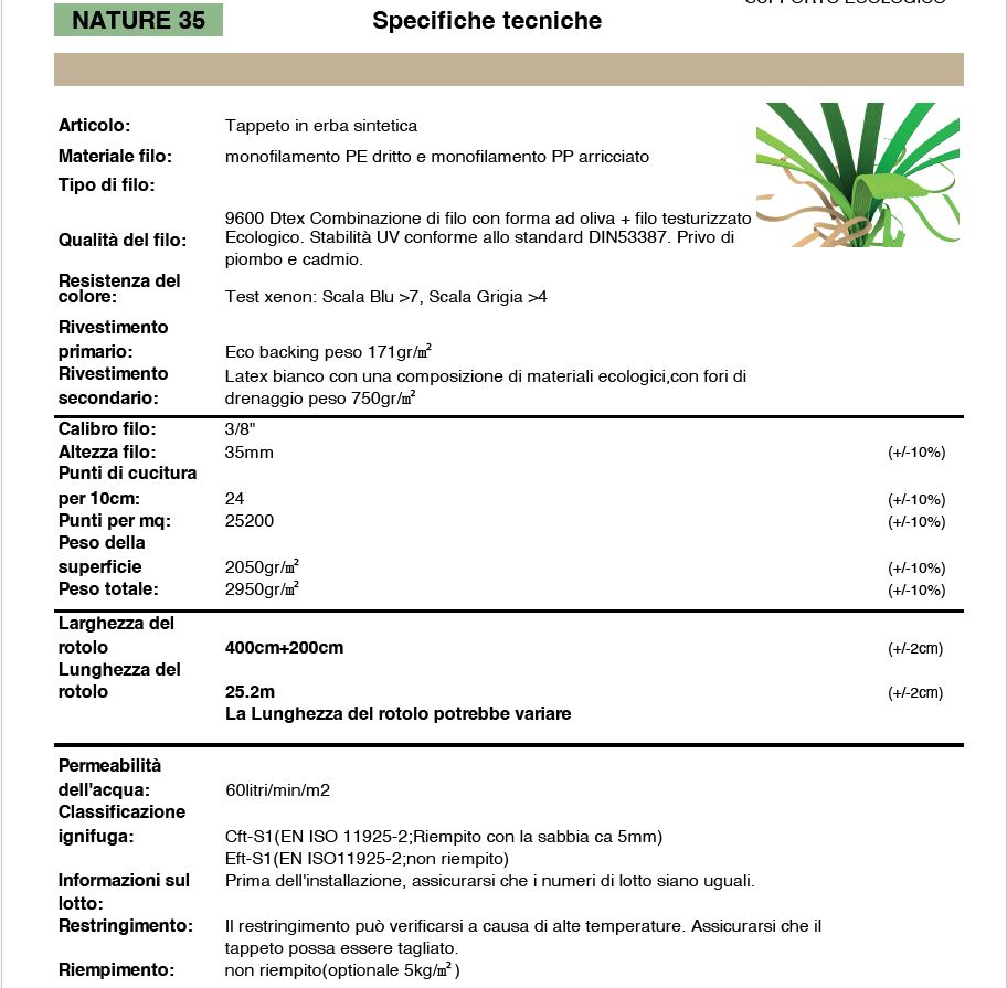 PRATO SINTETICO 35MM GIARDINO MANTO ERBOSO ERBA TAPPETO ARTIFICIALE 2x25mt 50mq
