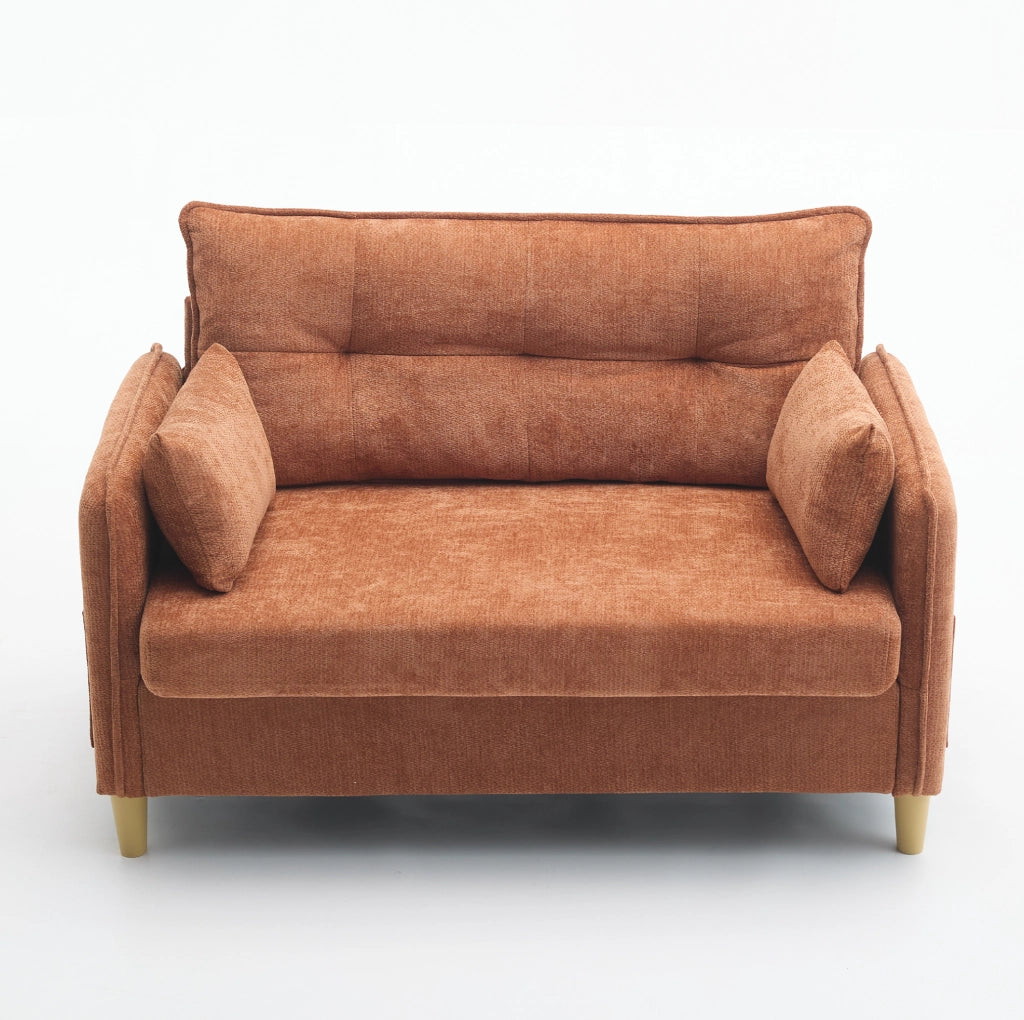 Divano 2 posti 127 cm in ciniglia marrone con tasche laterali HOMVRA