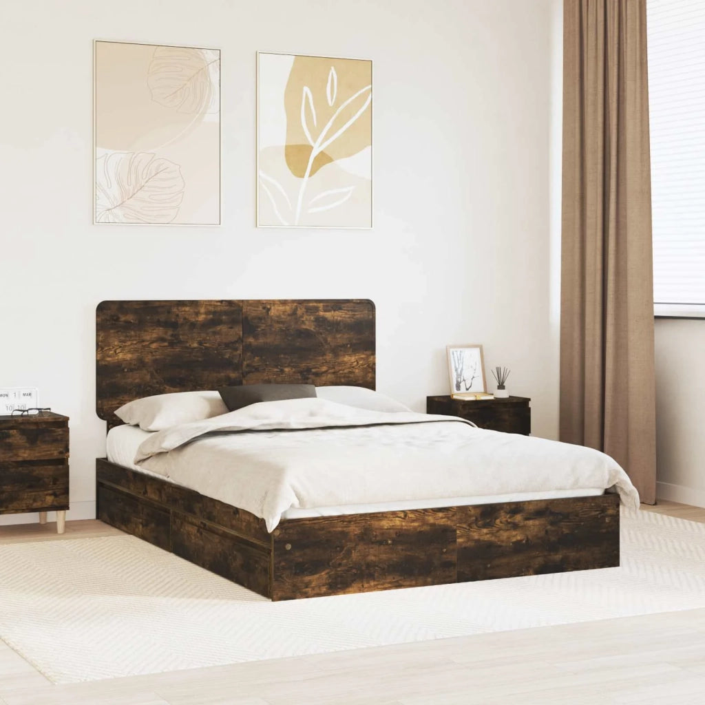 Letto con Contenitore con testiera Rovere fumé 160 x 200 cm