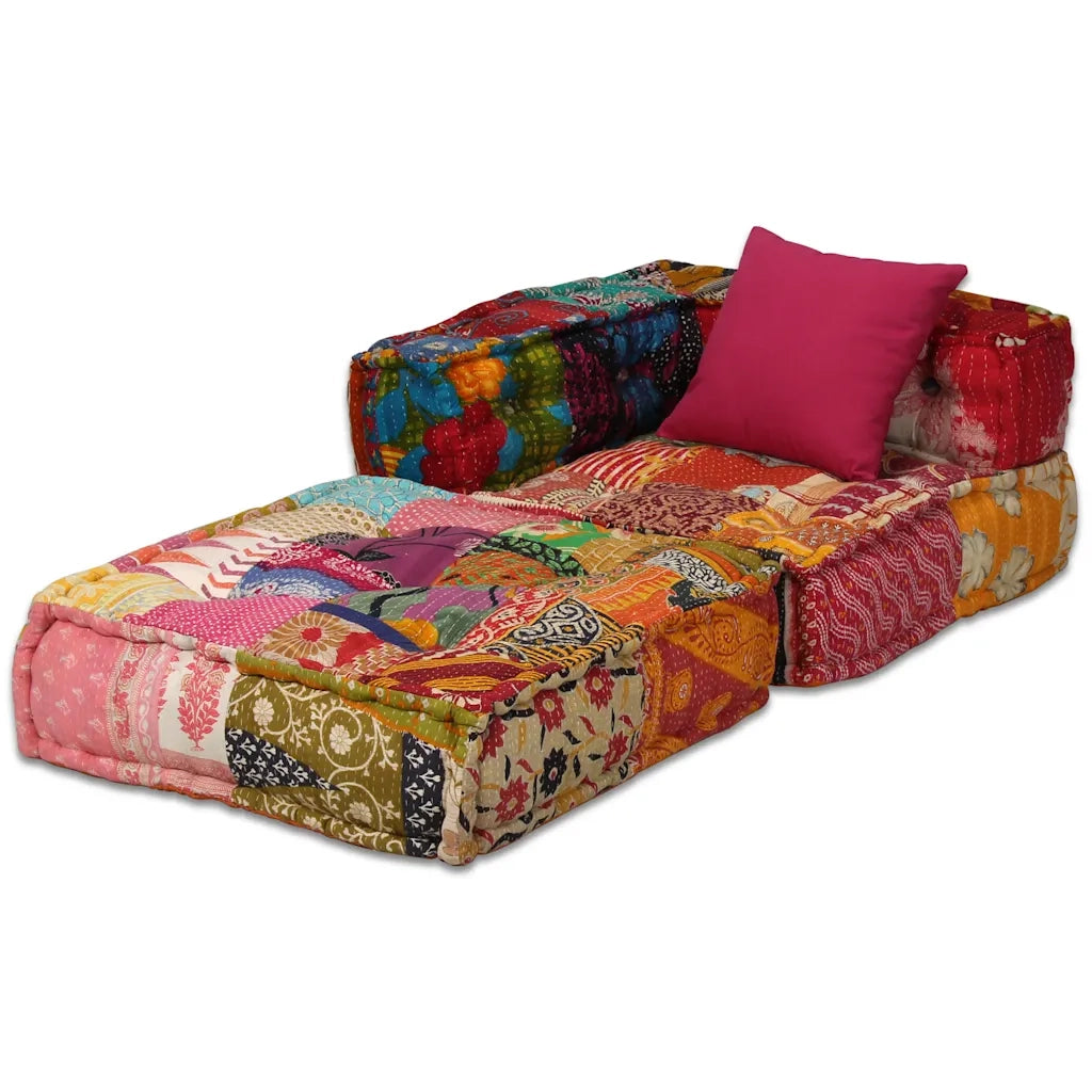 Pouf Modulare a 2 Posti in Tessuto Patchwork