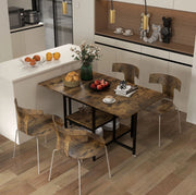Tavolo pieghevole 140x80x75 cm con 2 ripiani e ruote frenate in acciaio marrone