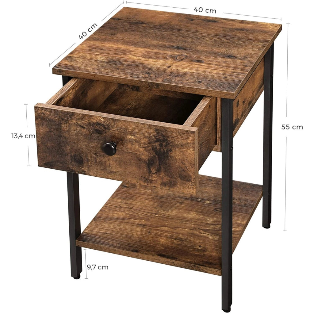 Comodino Industrial Oskar in Legno Rovere e Metallo Nero
