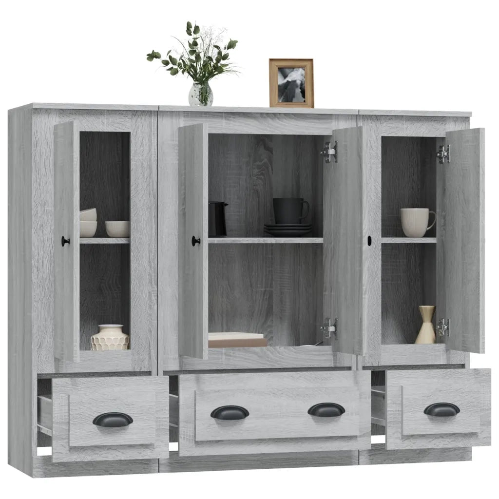 Credenze 3 pz Grigio Sonoma in Legno Multistrato 3185301