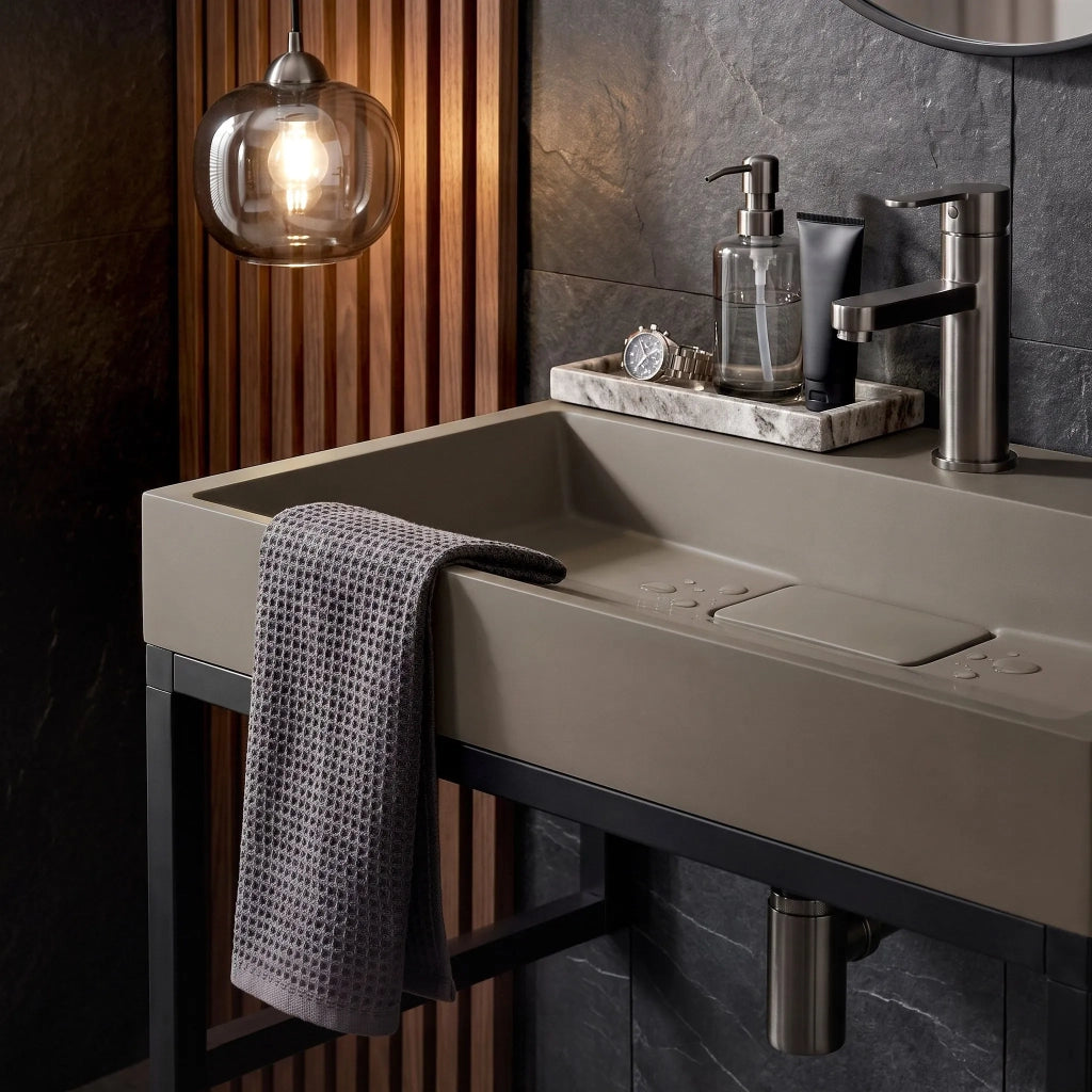 Lavabo In Conglomerato Rea Goya Taupe 60cm + Supporto