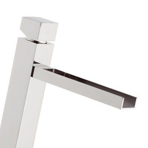 Miscelatore cube waterfall lavabo alto ideale per lavabo da appoggio con bocca a cascata e scarico click clack