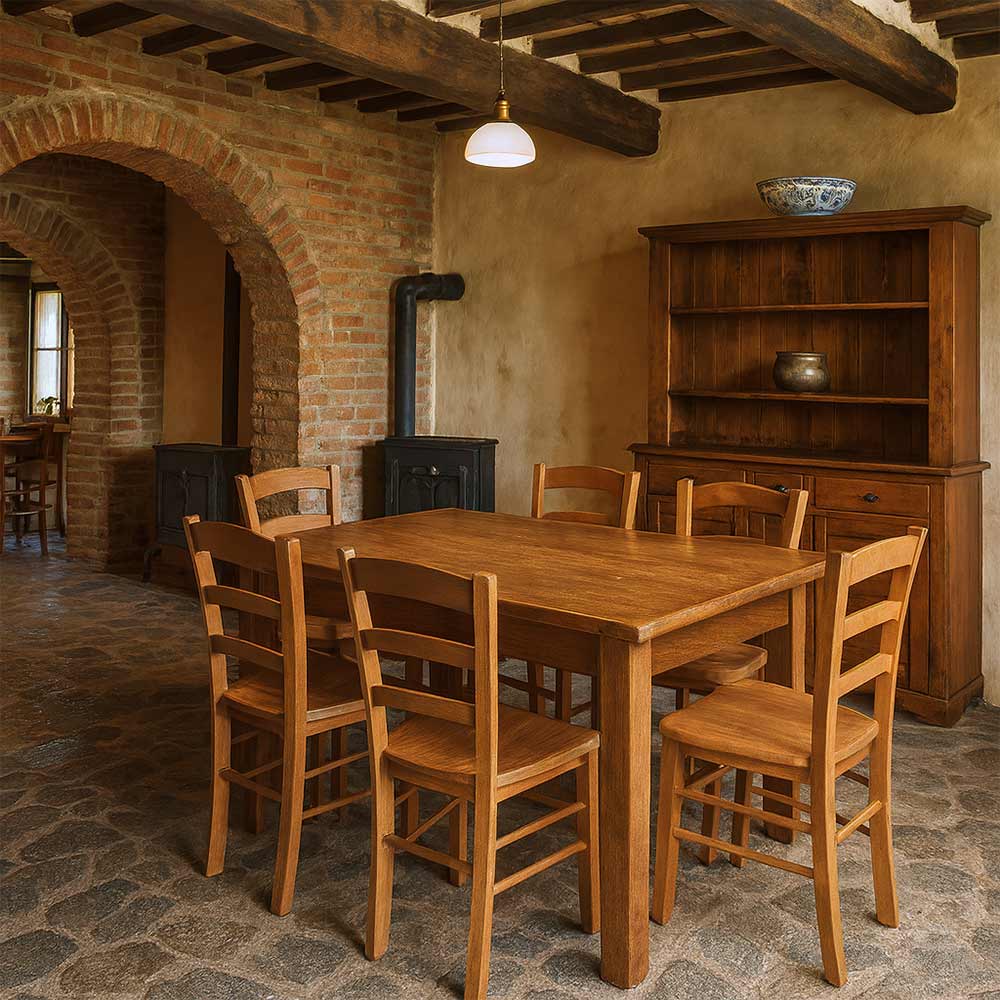 Sedia da sala da pranzo Paesana in legno noce chiaro con seduta in massello