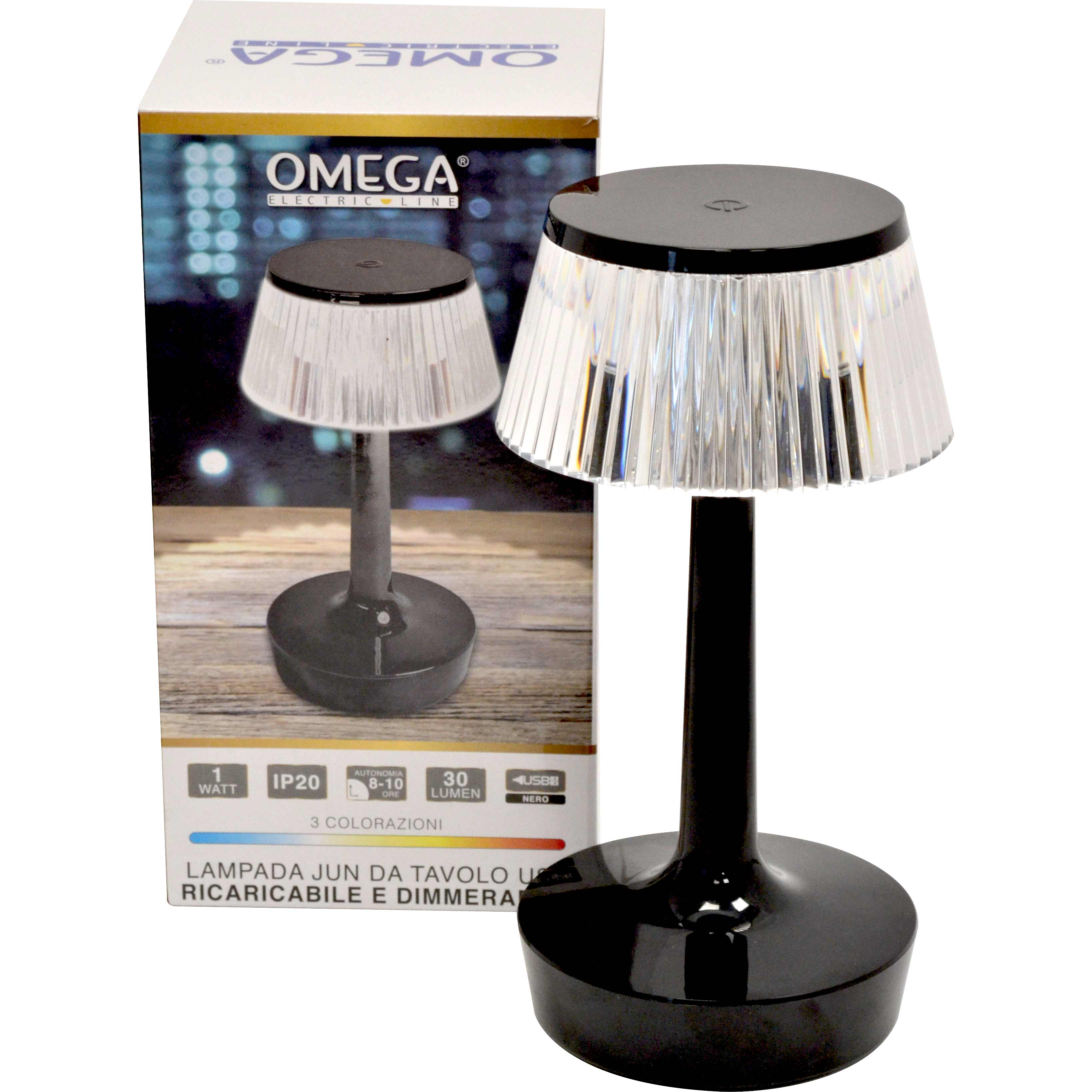 Lampada da Tavolo a LED Ricaricabile JUN | Nera,  tre tonalità di colore