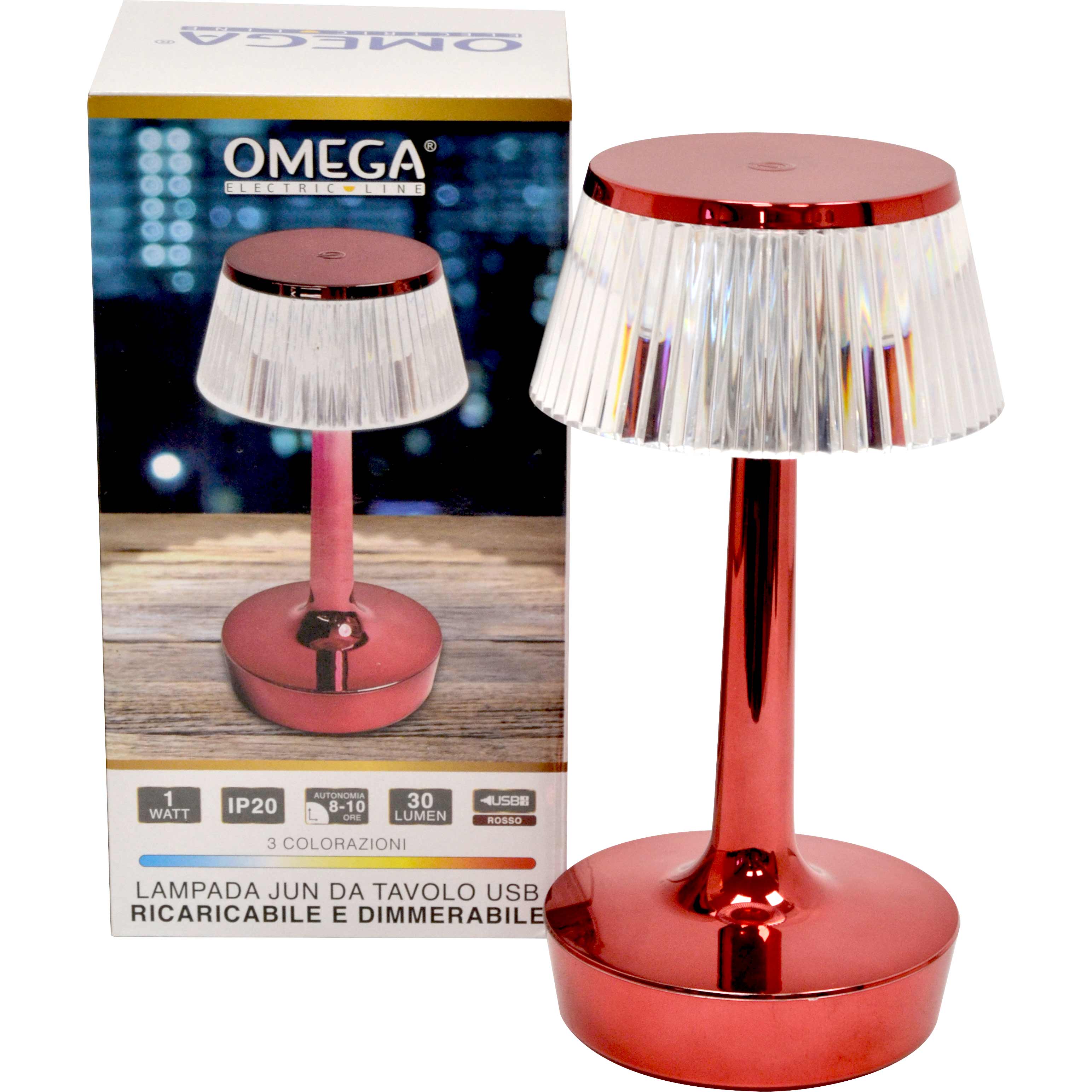 Lampada da Tavolo a LED Ricaricabile JUN | Rossa,  tre tonalità di illuminazione