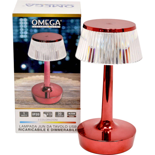 Lampada da Tavolo a LED Ricaricabile JUN | Rossa,  tre tonalità di illuminazione