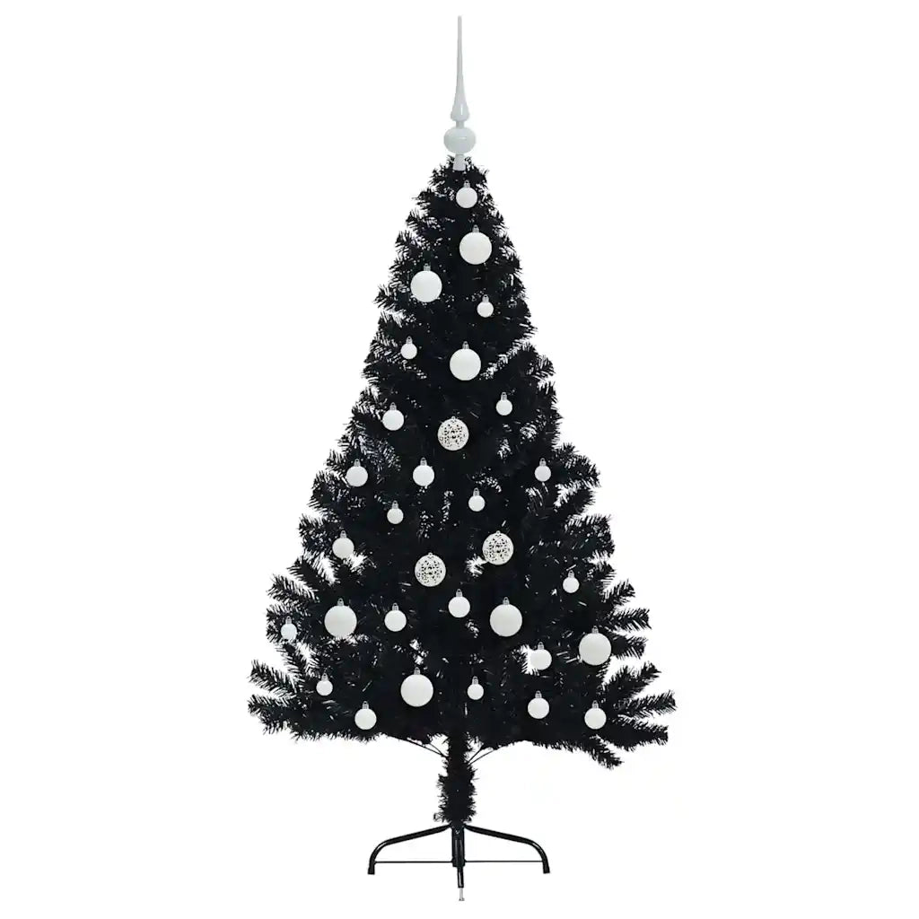 Albero di Natale artificiale con luci integrate Nero 120 cm PVC