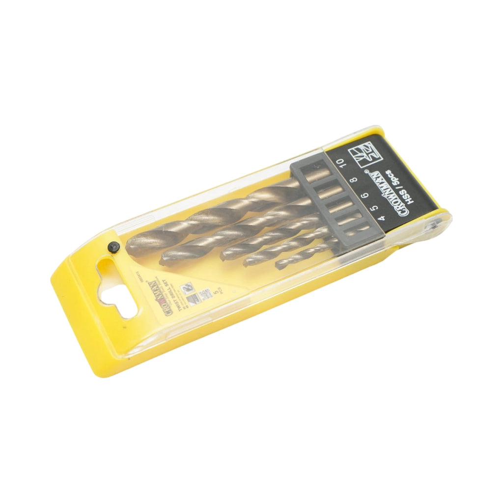Set di 5 punte elicoidali HSS 4-10 mm DIN 338 con gambo cilindrico per metallo Crownman