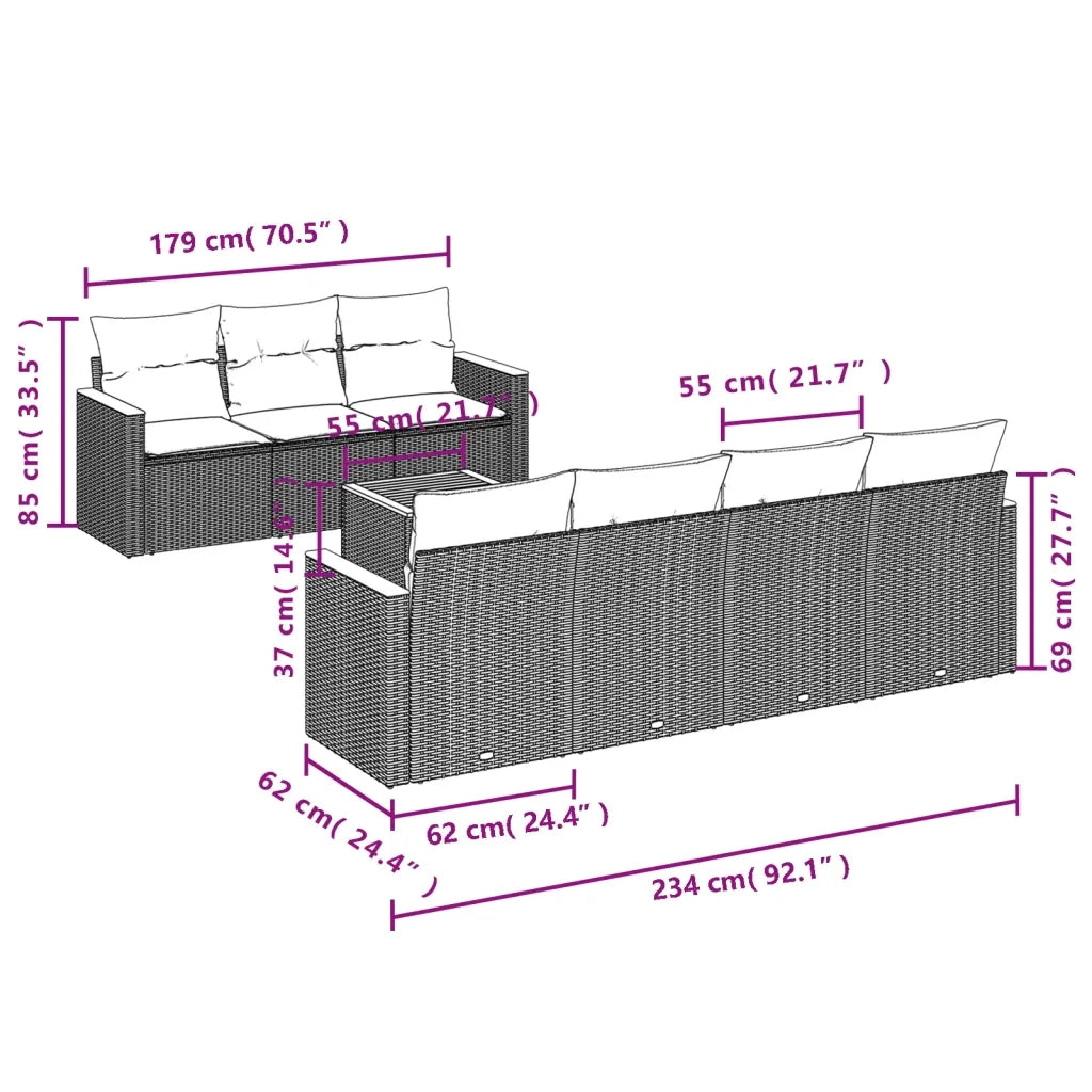Set Divano da Giardino 8 pz con Cuscini Beige in Polyrattan