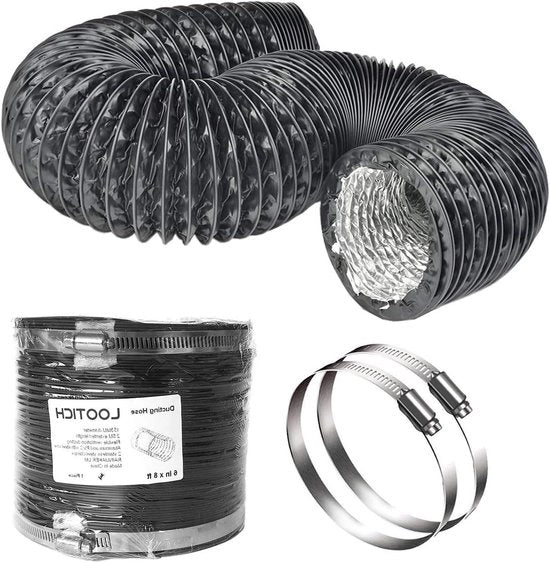 Tubo di Aluminio Flessibile Nero Ø 153mm 2.5m con Viti - Condotta per Sostituzione Ventilazione Sistema HVAC