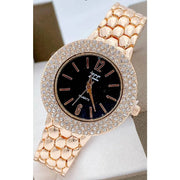 Trade Shop - Orologio Da Polso Zcc Donna Quarzo Acciaio Moda Brillantini Analogico Rosa Nero -