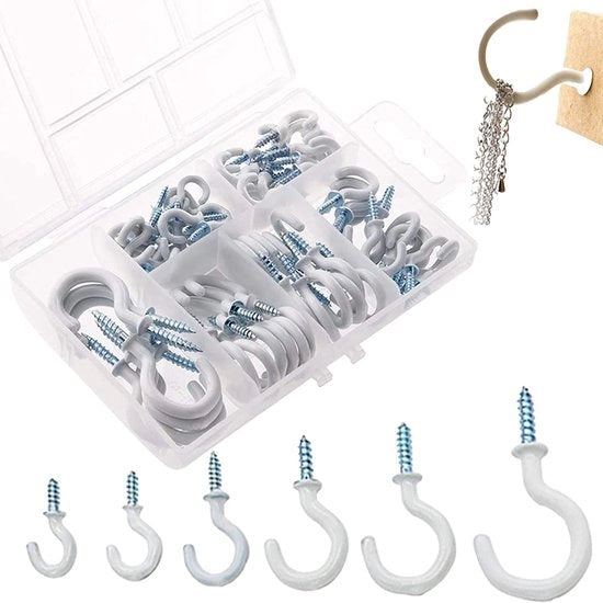 Hanger multifunzionale in plastica/acciaio - 70 pezzi - 6 misure - per giardino/ufficio - con vite a goccia profonda - gru per appendiabiti
