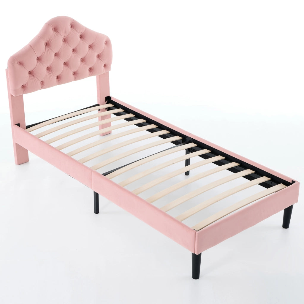 Letto imbottito in velluto rosa dimensioni 90x200 cm