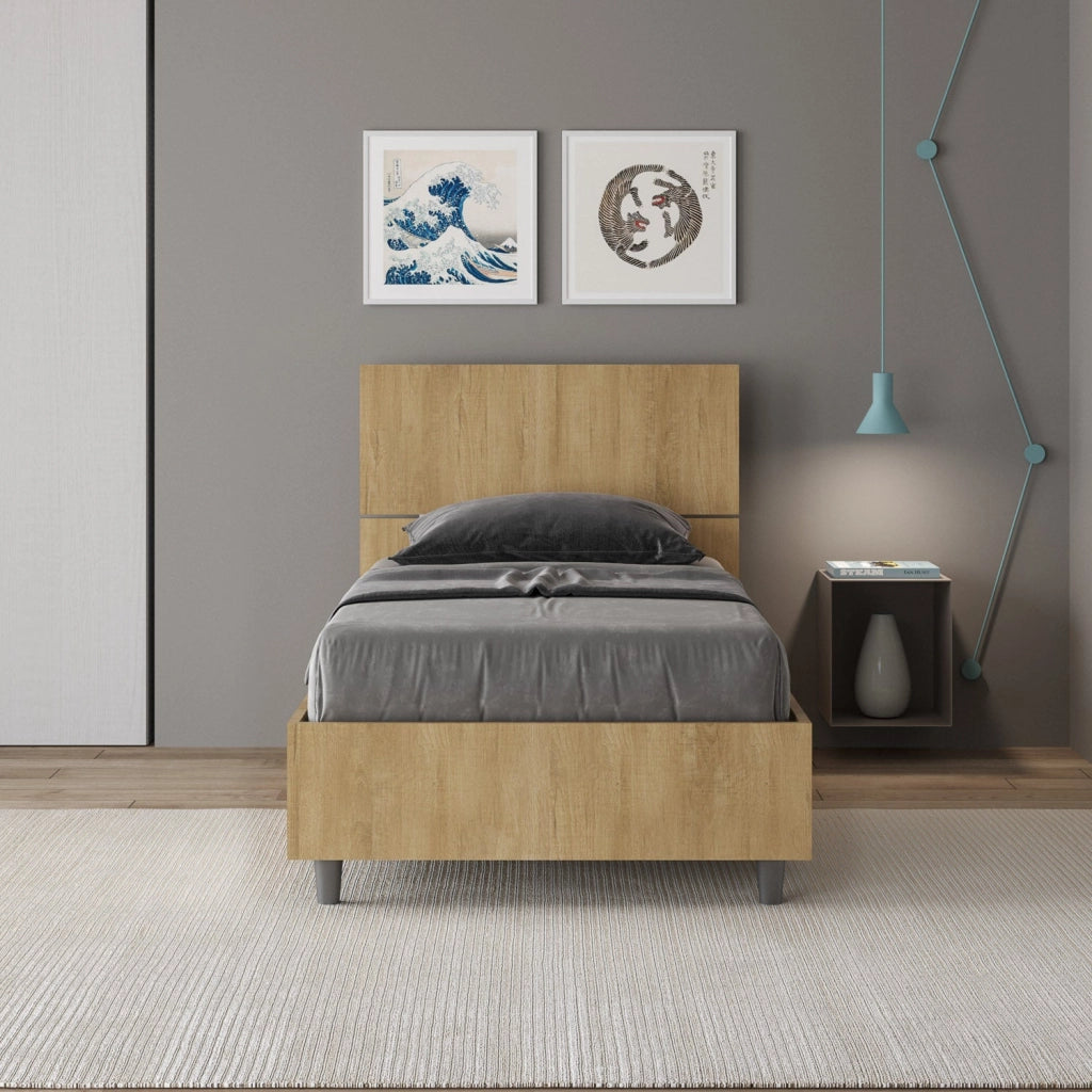 Letto Singolo 80x200 cm Senza Rete Testata Inclinata Demas Quercia Natura