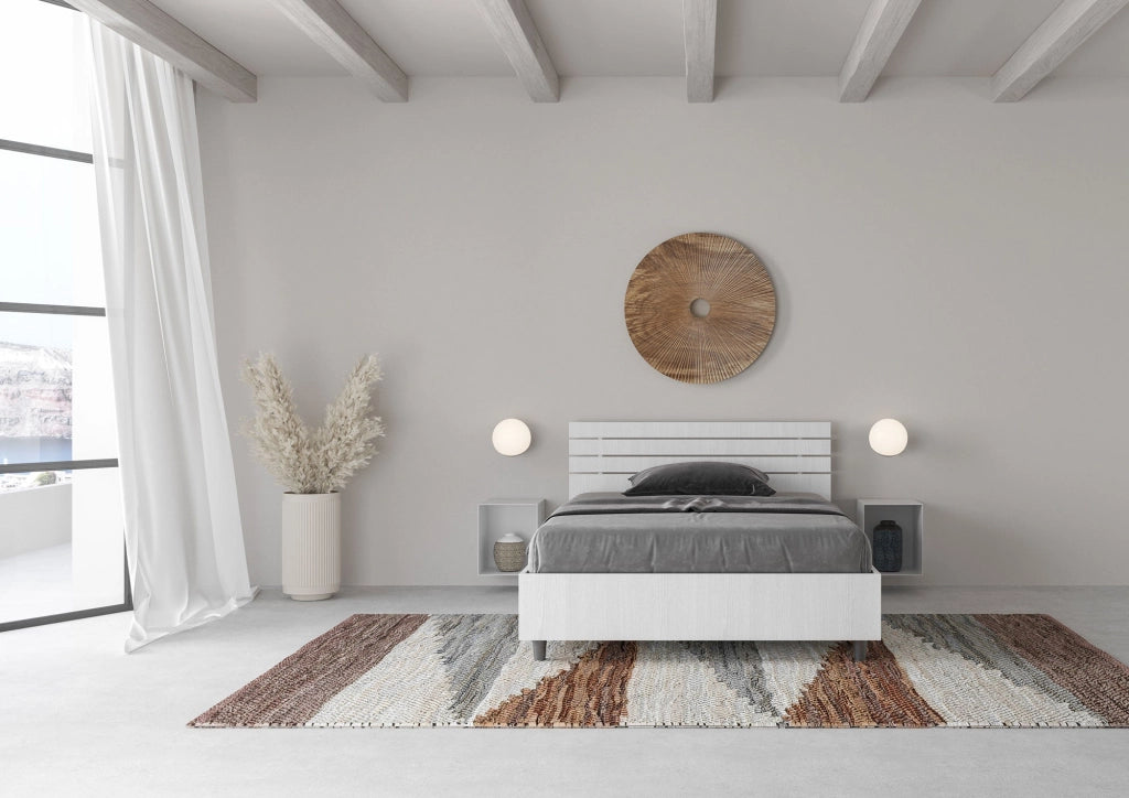 Letto 1 Piazza e Mezzo 120x200 cm con Rete Testata Doghe Inclinata Ankel Bianco Frassino