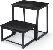 Scale a Due Passi Portatile con Sedia a Tre Funzioni in Legno per Adulti e Bambini - Capacità di Carico 200 kg (Nero)