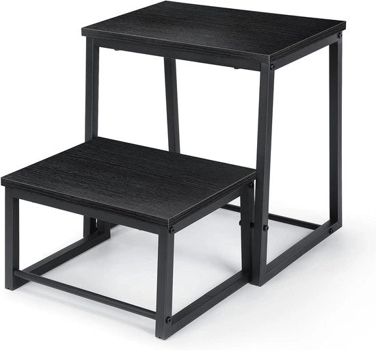 Scale a Due Passi Portatile con Sedia a Tre Funzioni in Legno per Adulti e Bambini - Capacità di Carico 200 kg (Nero)