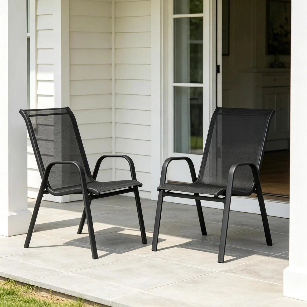 Set 2 sedie da giardino impilabili con schienale alto; 55 x 92 x 65 cm; grigio scuro