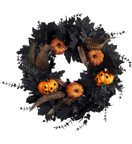 Decorazione finta di fiori - Eucalipto e Zucca - 1 pezzo - Nero - Velluto - 25 cm