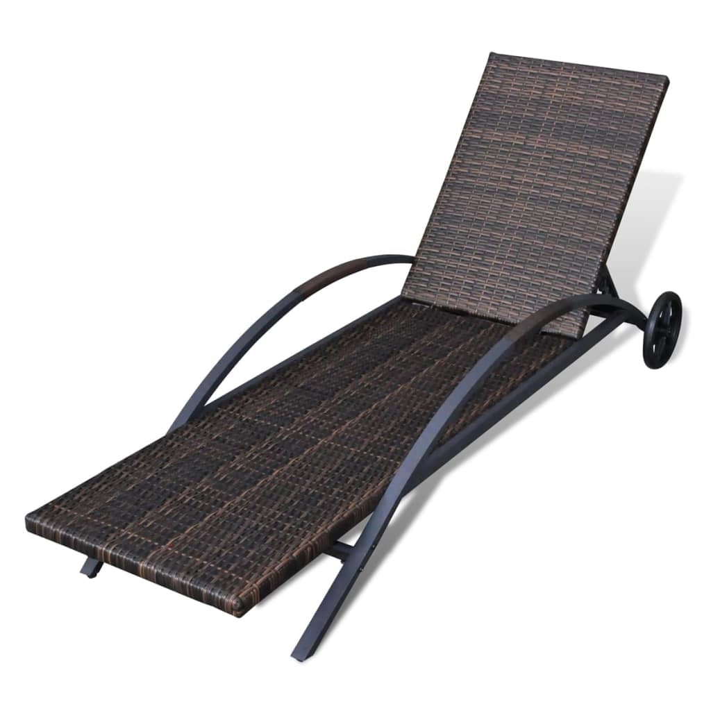 Lettino prendisole sedia a sdraio lettino prendisole letto da giardino mobili da esterno per patio con cuscino e ruote resina intrecciata marrone 02_0012446