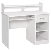 Scrivania per Computer Compatta in Legno Bianco con Ripiano Tastiera e Mensole ¨C zephmum ¨C 104x48x95.5cm