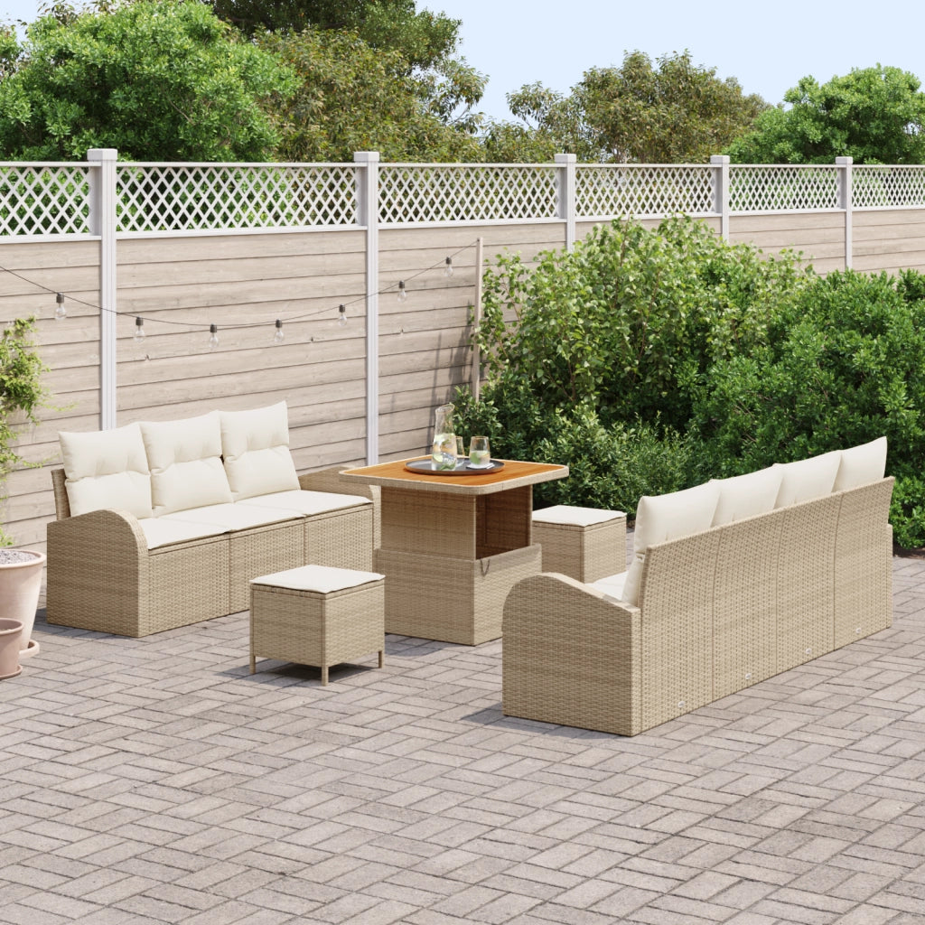 Set di divano da giardino  10 pezzi con cuscini beige polyrattan