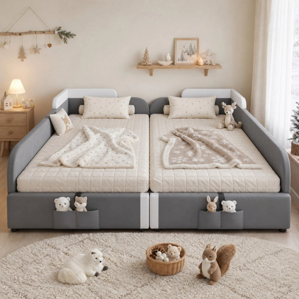 Letto imbottito combinato per bambini con contenitore idraulico; 90x200 cm; grigio
