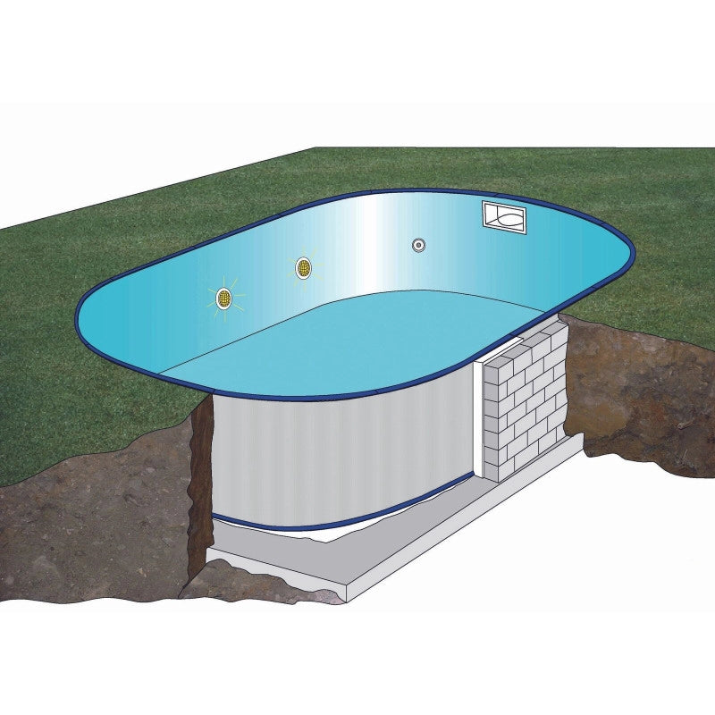 Piscina interrata ovale in acciaio con filtro a sabbia e skimmer, 800x400x150 cm per installazione giardino - GRE